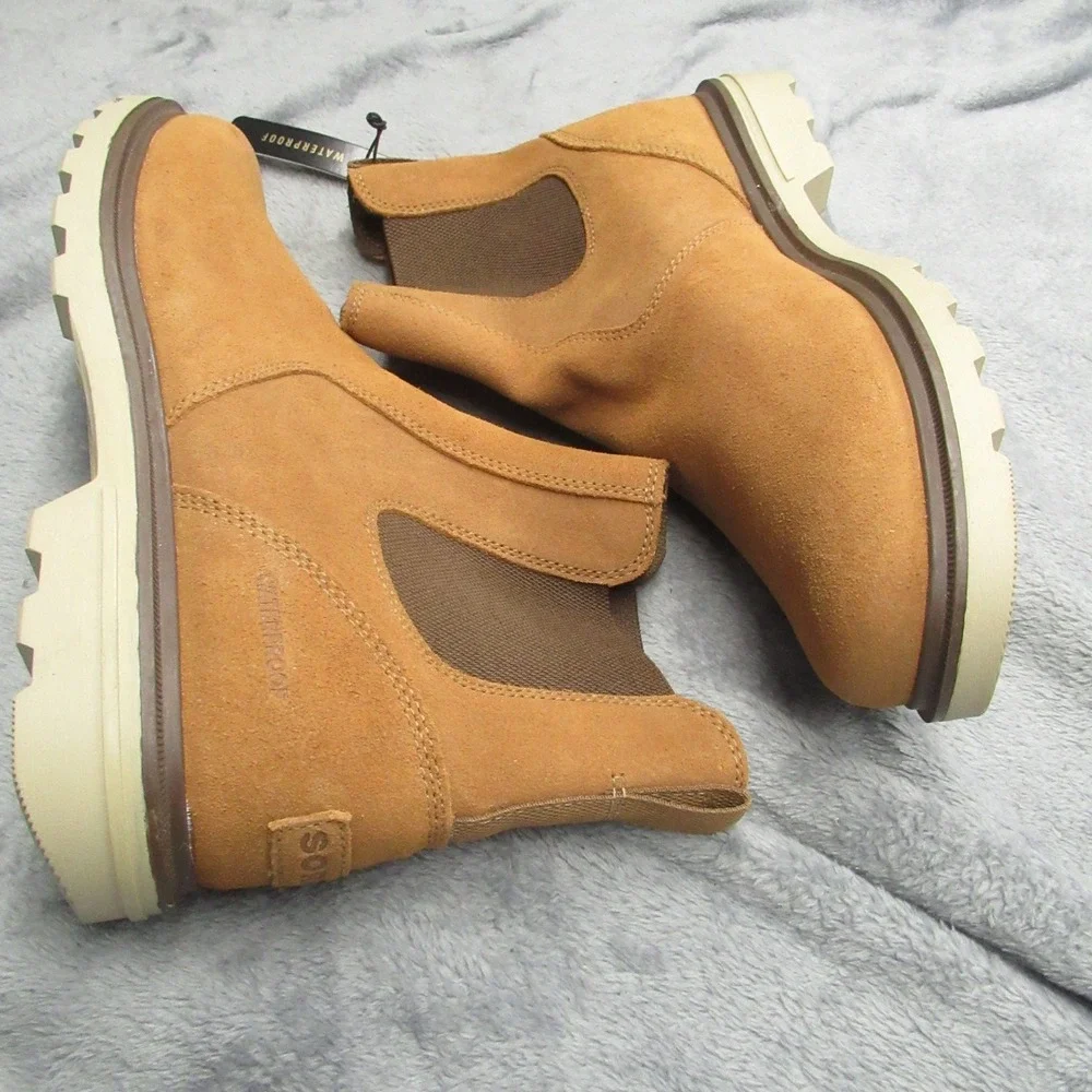 Sorel Mens Boots 8 Brown Waterproof Carson‎ Chelsea Suede Rugged Heel Daily Rain